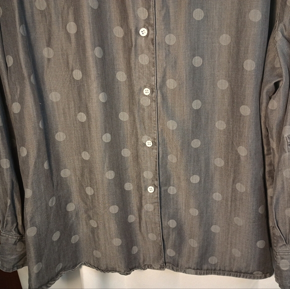 Foxcroft 24W Shaped Fit Chambray Denim Shirt Tencel Lyocell Gray Polka Dot - Picture 5 of 11